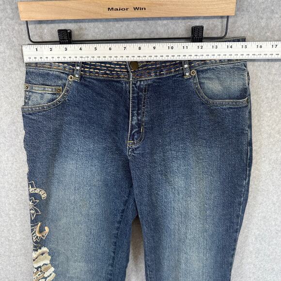 Vanity Collection Jeans Womens Size 6 Blue Floral Embroidered Cotton Blend - Picture 5 of 13